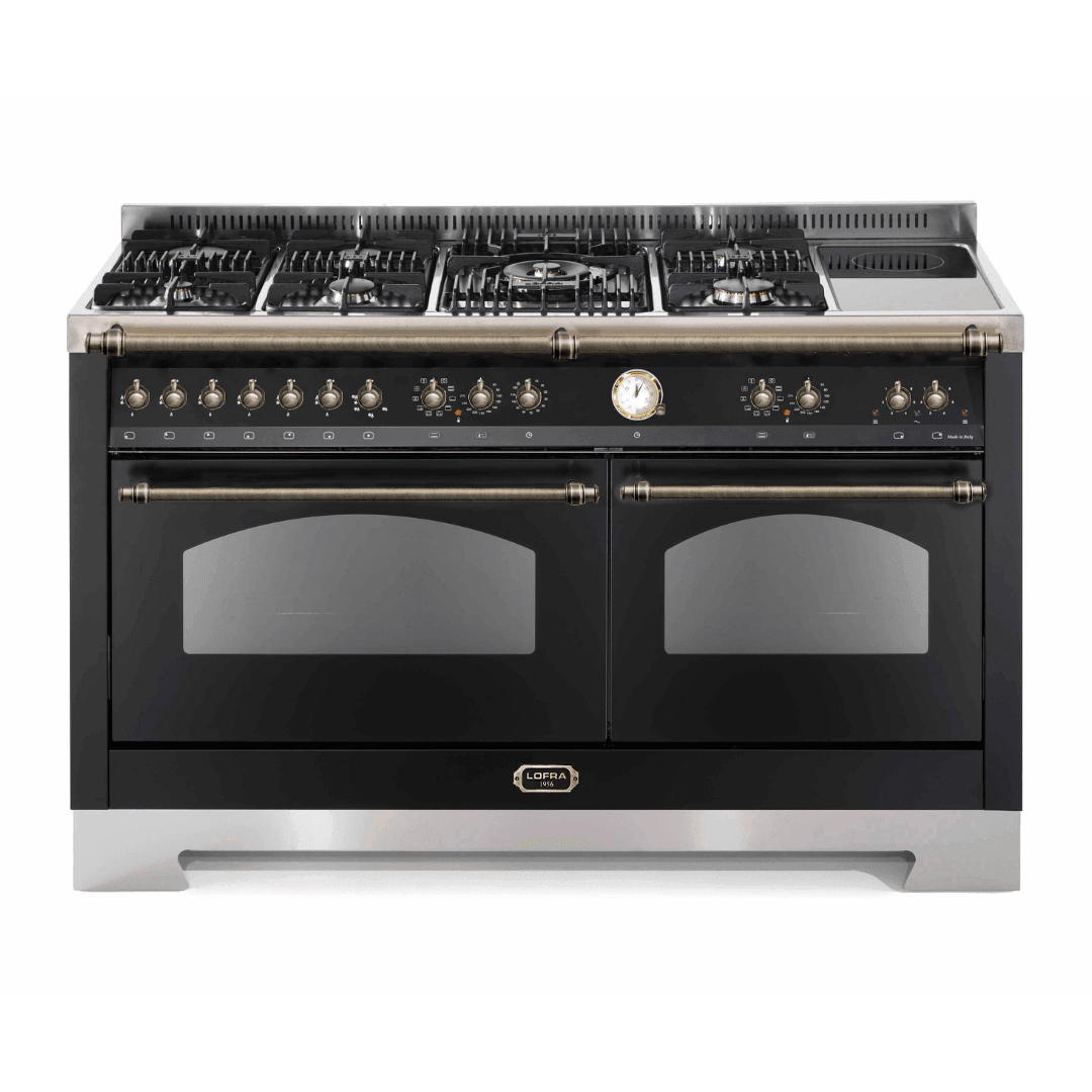 Dolcevita 150 cm Mixed Burners Double Electric Oven Dual Fuel Range Cooker - Black Matt - Bronze Finish - Lofra Cookers