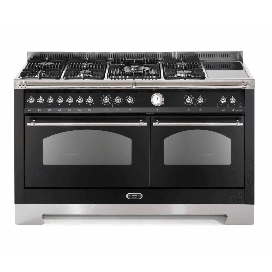 Dolcevita 150 cm Mixed Burners Double Electric Oven Dual Fuel Range Cooker - Black Matt - Chrome Finish - Lofra Cookers
