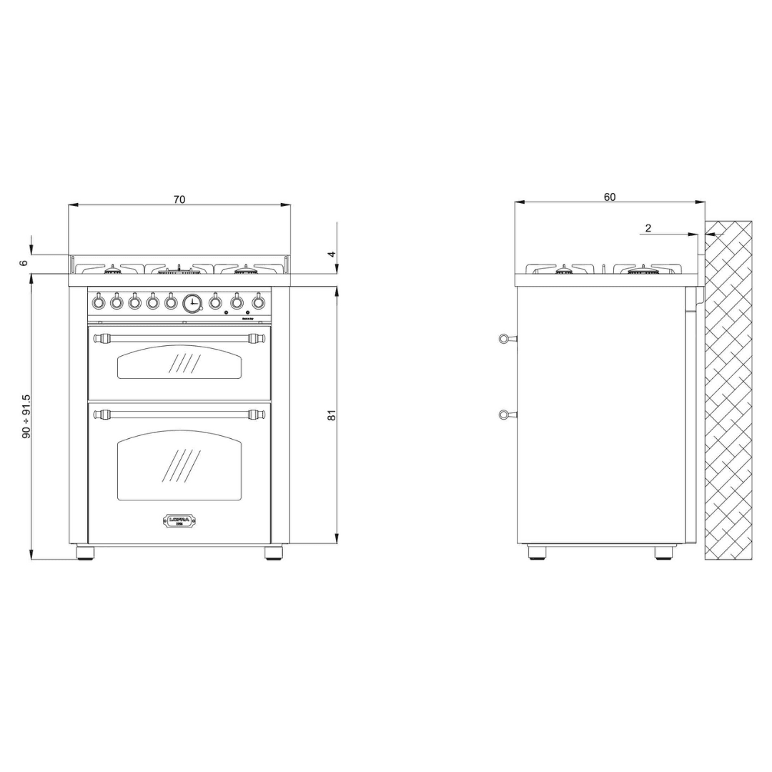 Dolcevita 70 cm Double Electric Oven Dual Fuel Range Cooker - Black Matte - Brass Finish - Lofra Cookers