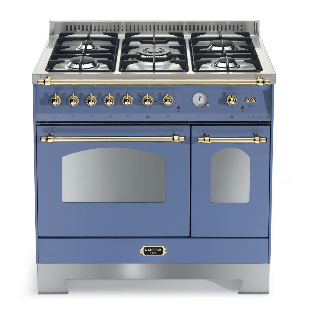 Dolcevita 90 cm Double Electric Oven Dual Fuel Range Cooker - Lavender - Brass Finish - Lofra Cookers