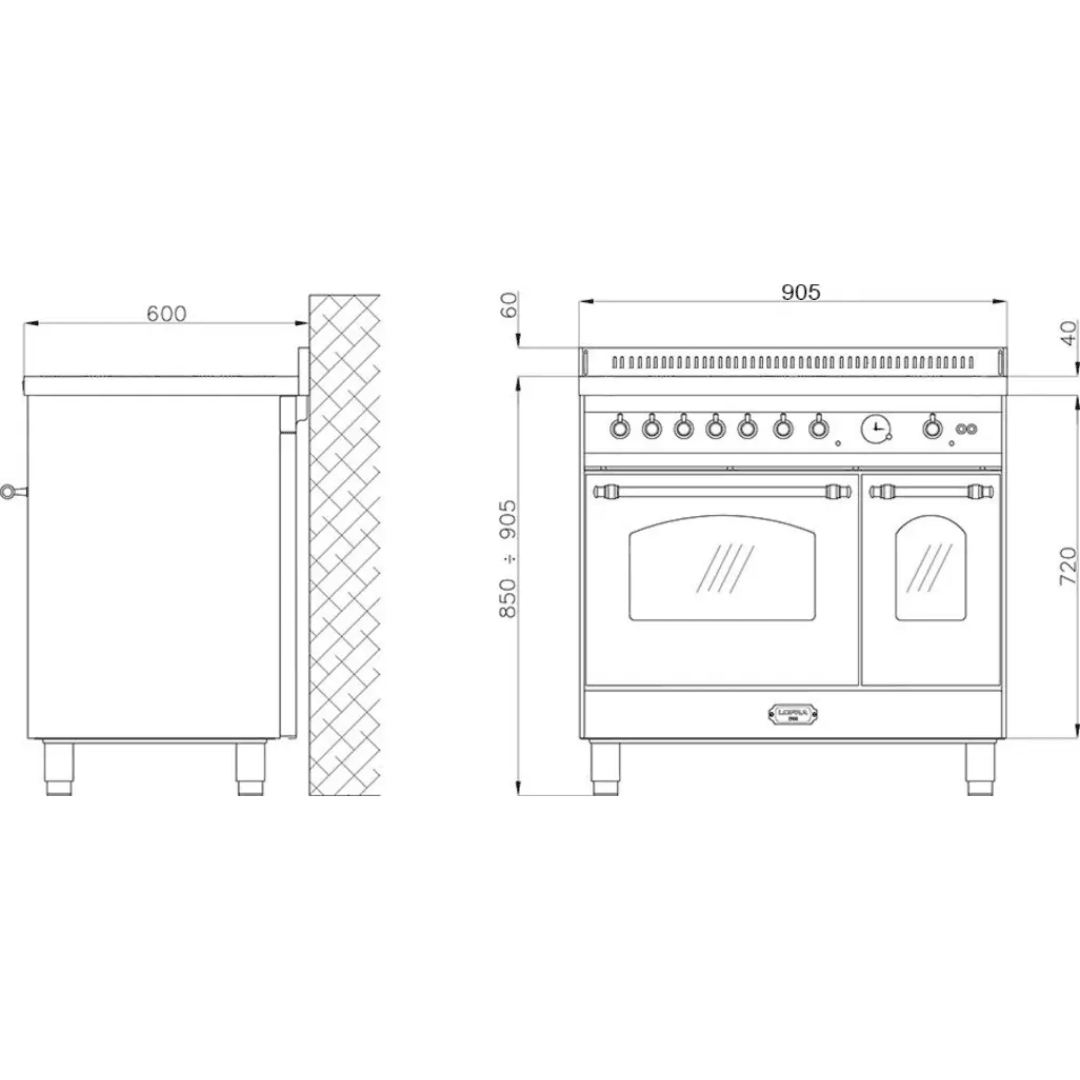 Dolcevita 90 cm Double Electric Oven Induction/Island Fuel Cooker - Black Matte - Brass Finish - Lofra Cookers