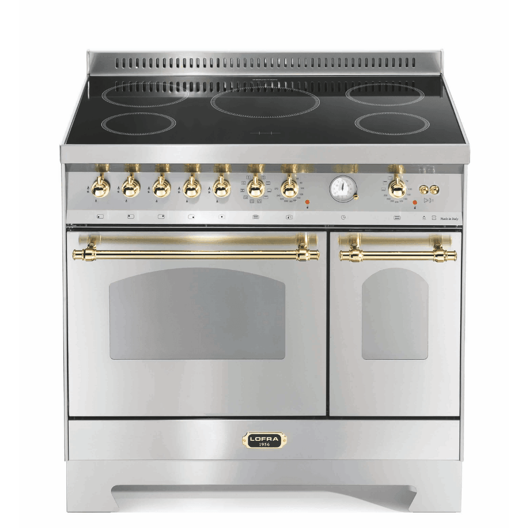Dolcevita 90 cm Double Oven Electric Fuel Cooker - Stainless Steel - Brass Finish - Lofra Cookers