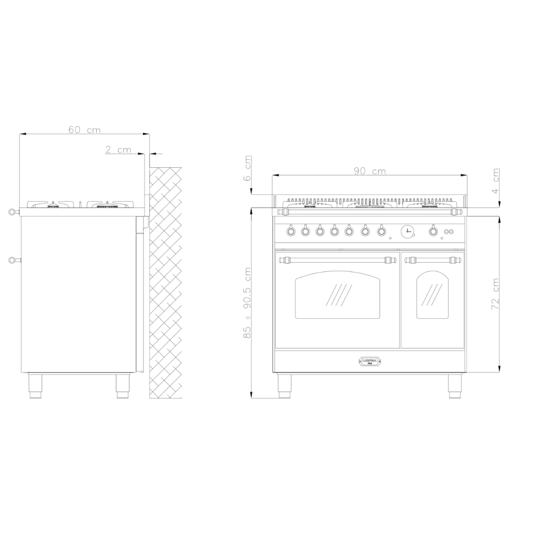 Dolcevita 90 cm Double Oven Electric Fuel Cooker - Stainless Steel - Brass Finish - Lofra Cookers