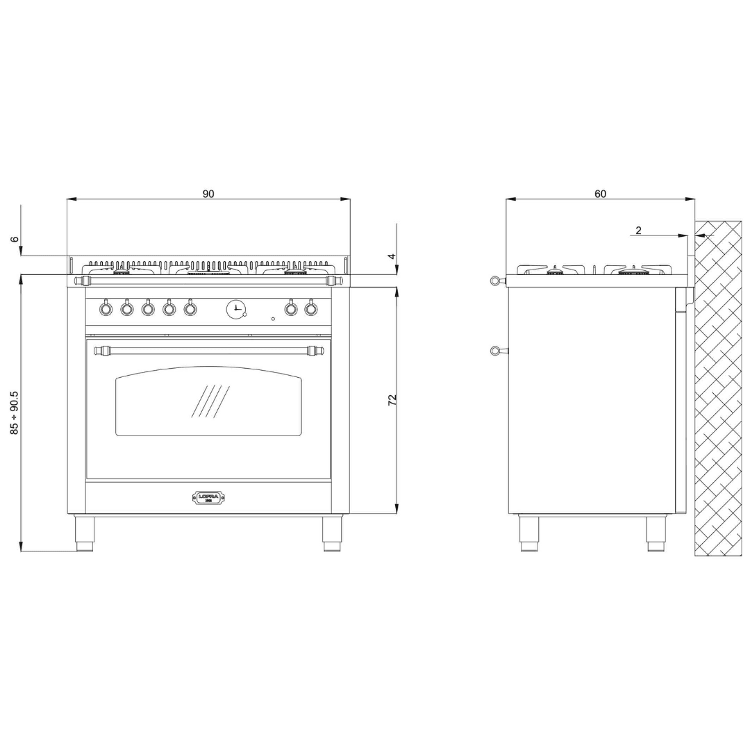 Dolcevita 90 cm Gas Fuel Range Cooker - Black Matte - Bronze Finish - Lofra Cookers