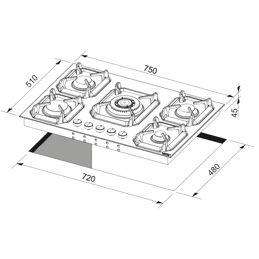 Dolcevita Hob 75 cm - Black Matte - Brass Finish - Lofra Cookers
