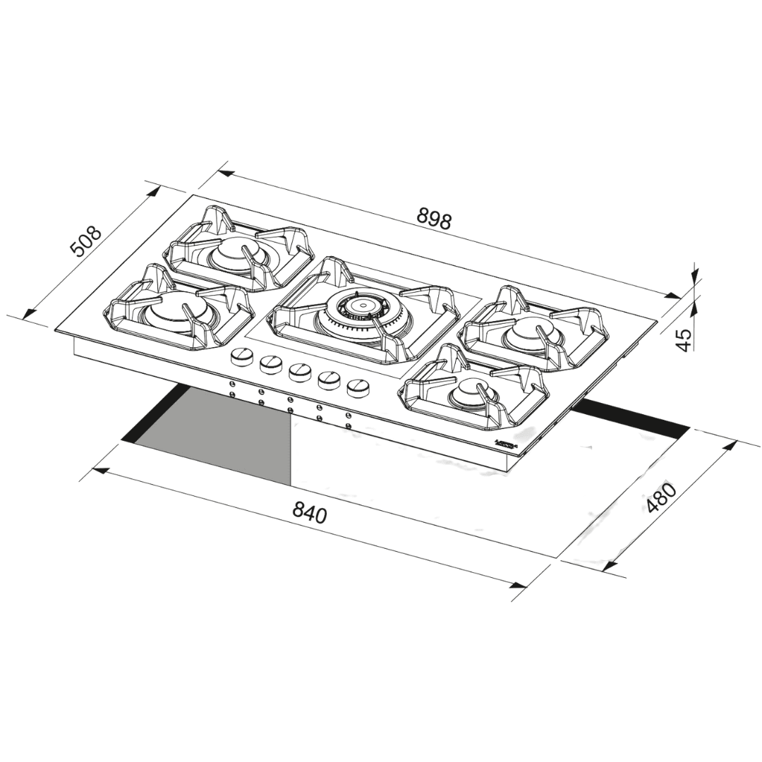 Dolcevita Hob 90 cm - Black Matte - Brass Finish - Lofra Cookers