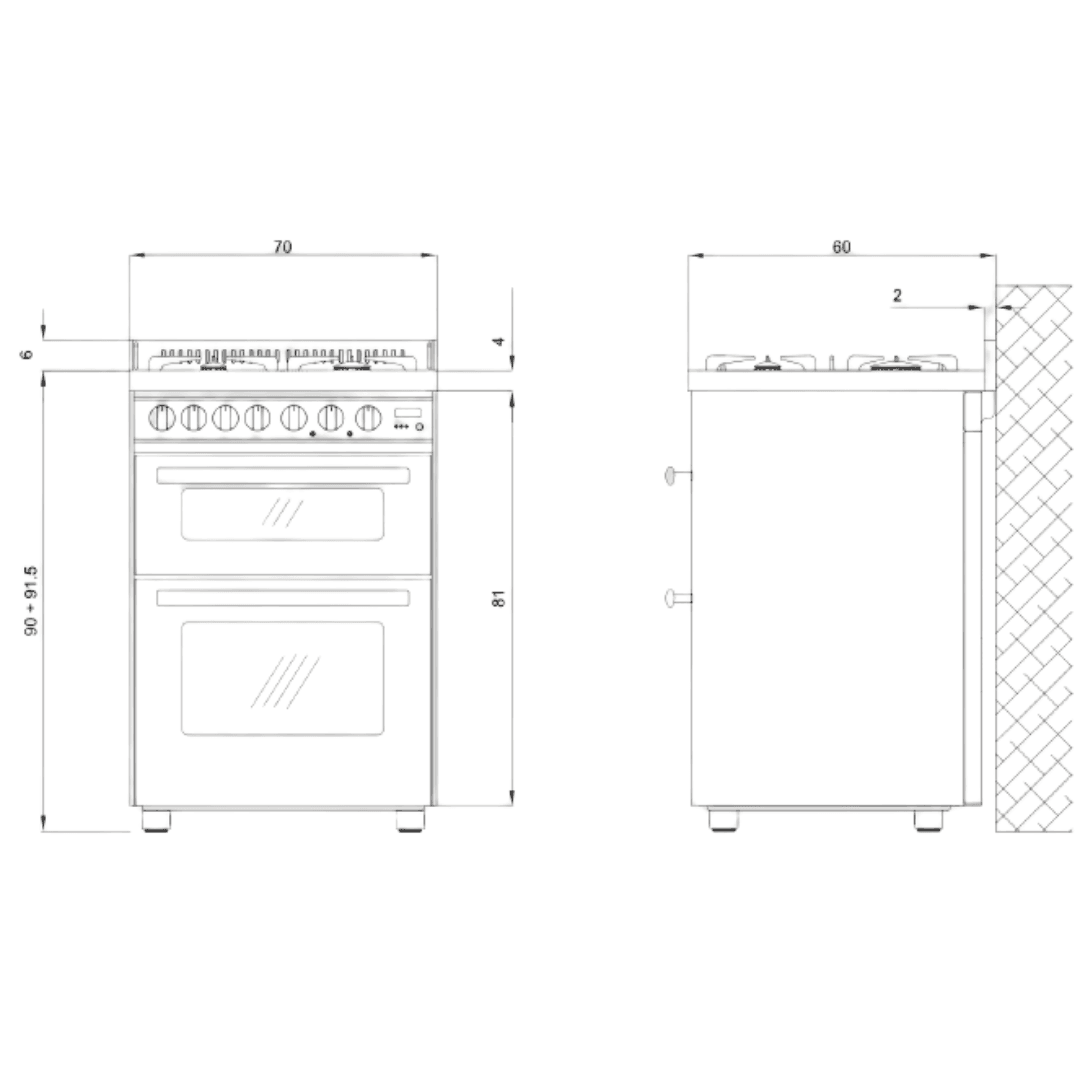 Professional 70 cm Double Oven Dual Fuel Range Cooker - Stainless Steel - Lofra Cookers
