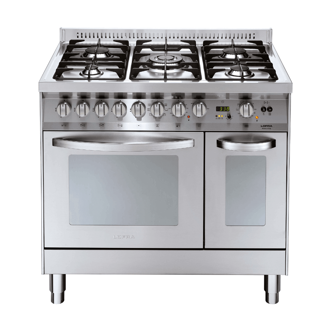 Professional 90 cm 5 Burner Double Oven Gas Range Cooker Stainless