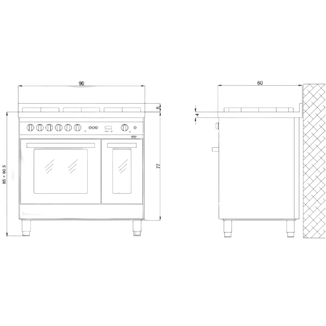 Professional 90 cm 6 - Burner Double Electric Oven Dual Fuel Range Cooker - Stainless Steel - Lofra Cookers