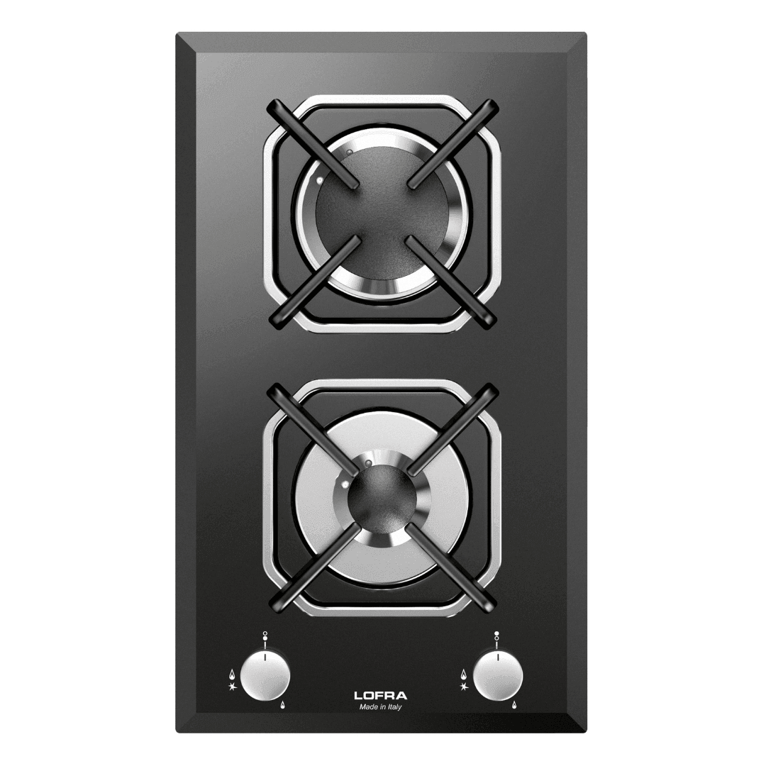 Professional Gas Glass Hob 30 cm - Diadema Double Burner - Black Glass - Lofra Cookers