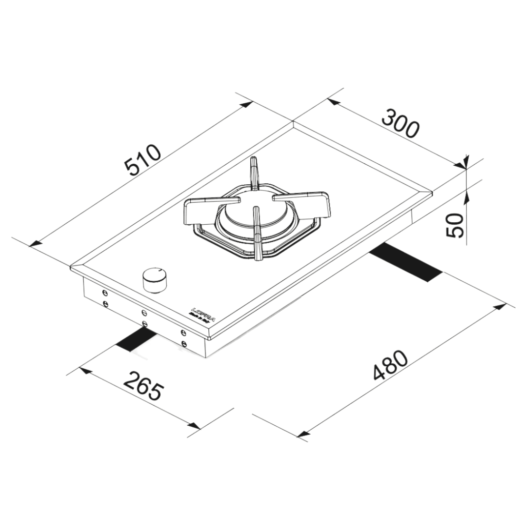 Professional Gas Glass Hob 30 cm - Diadema Single Burner - Black Glass - Lofra Cookers