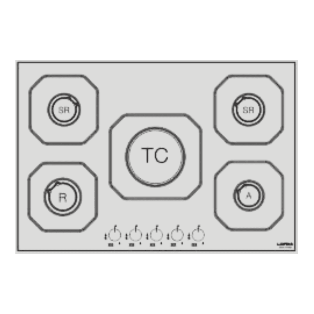 Professional Gas Glass Hob 60 cm - Mercurio Frontal Control Knobs - Black Glass - Lofra Cookers