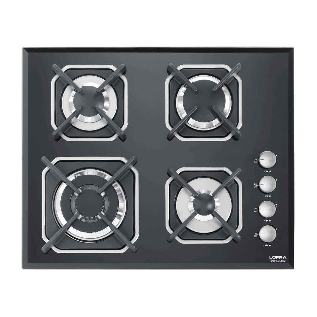 Professional Gas Glass Hob 60 cm - Mercurio Side Control Knobs - Black Glass - Lofra Cookers