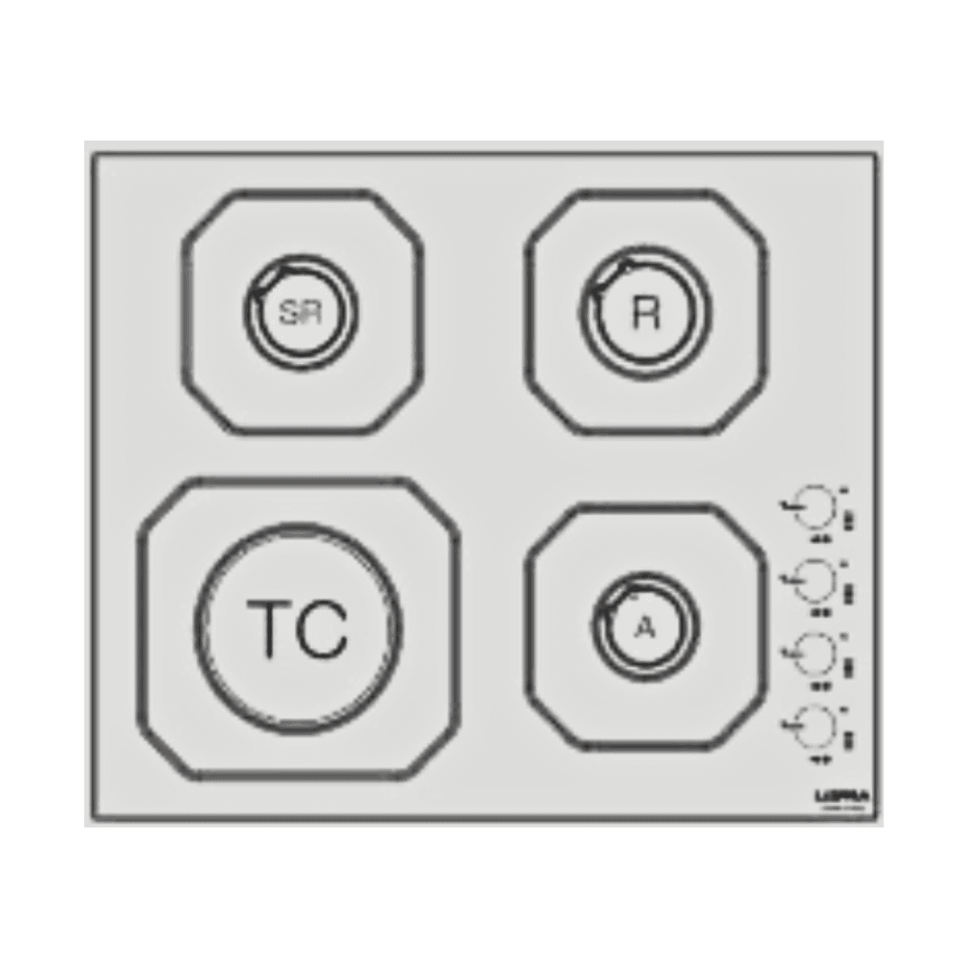 Professional Gas Glass Hob 60 cm - Mercurio Side Control Knobs - White Glass - Lofra Cookers