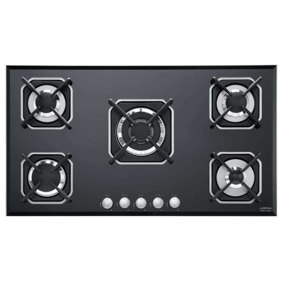 Professional Gas Glass Hob 90 cm - Marte Triple Ring Burner (Centre) - Black Glass - Lofra Cookers
