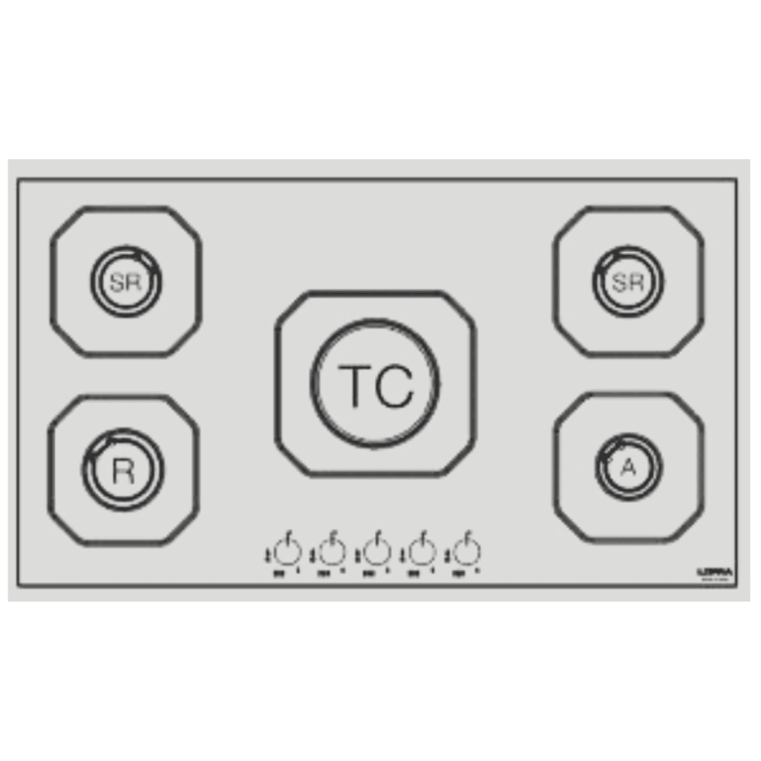 Professional Gas Glass Hob 90 cm - Marte Triple Ring Burner (Centre) - White Glass - Lofra Cookers