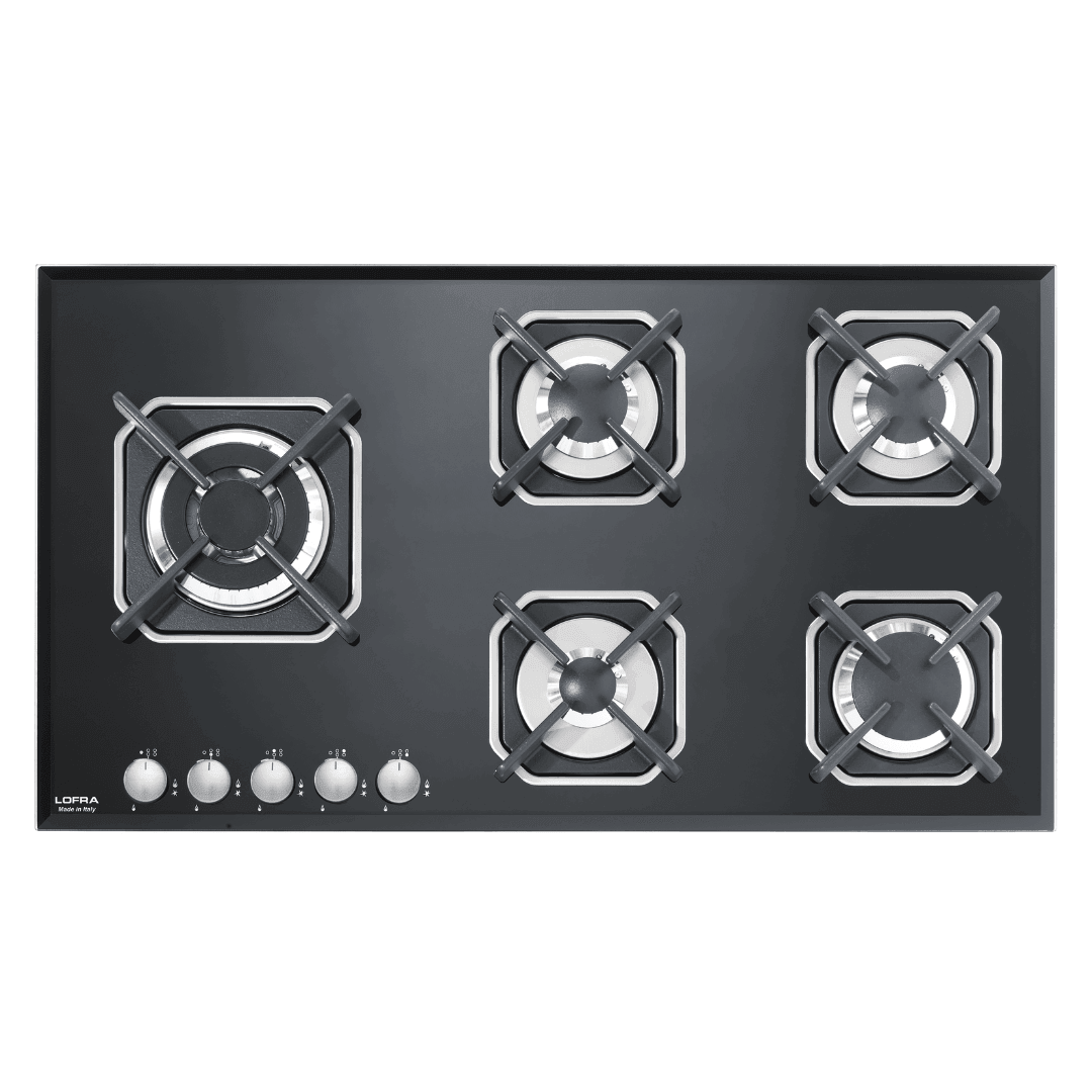 Professional Gas Glass Hob 90 cm - Marte Triple Ring Burner (Left) - Black Glass - Lofra Cookers