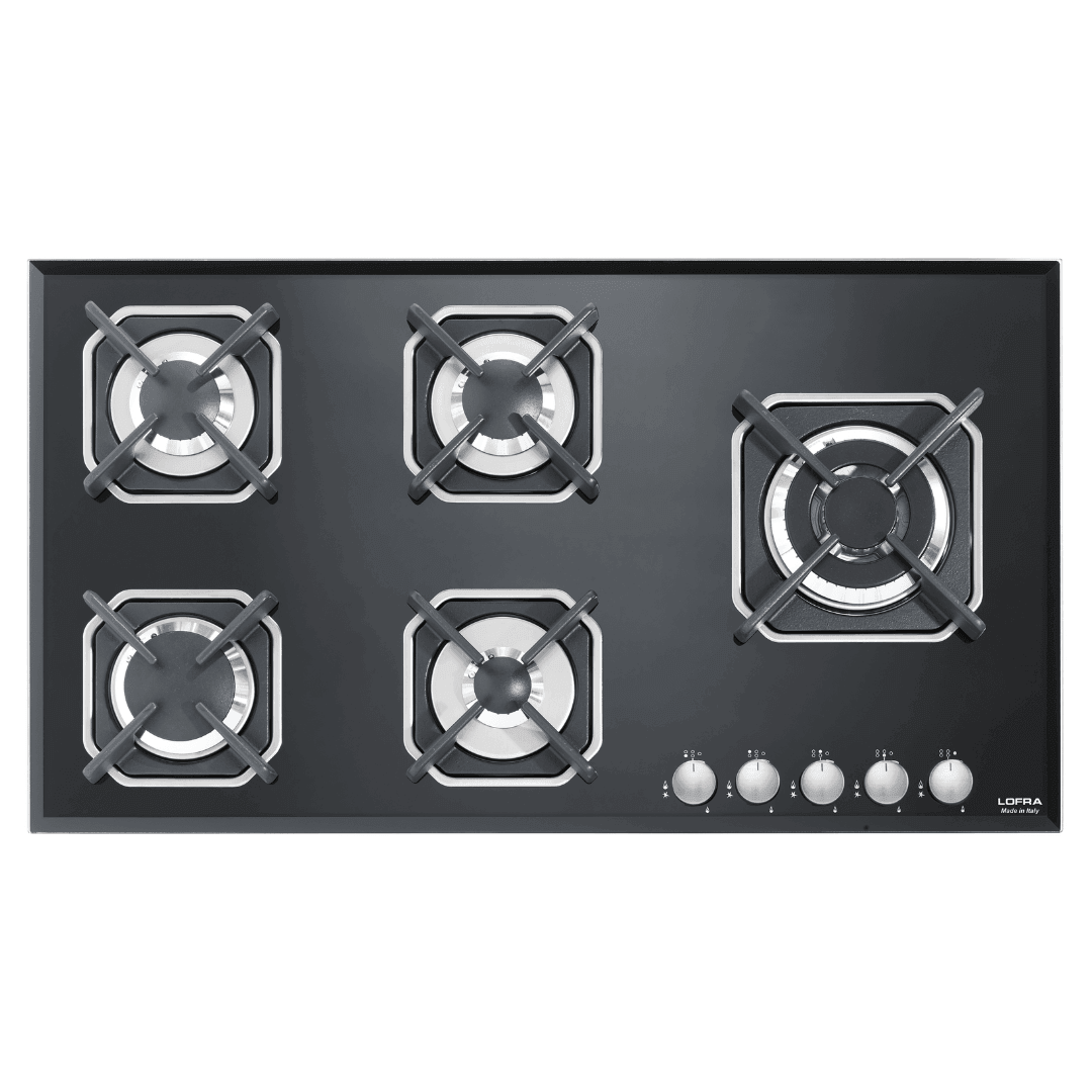 Professional Gas Glass Hob 90 cm - Marte Triple Ring Burner (Right) - Black Glass - Lofra Cookers
