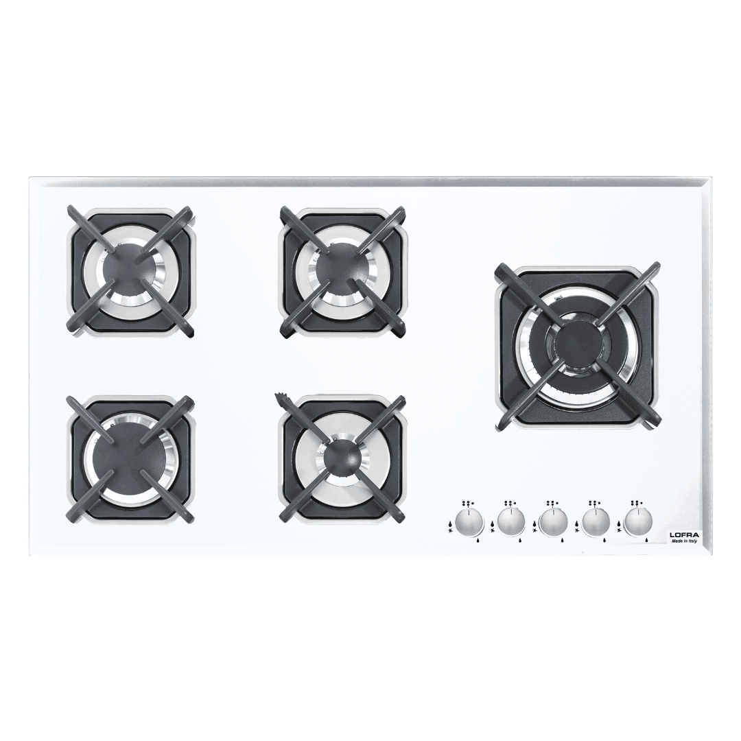 Professional Gas Glass Hob 90 cm - Marte Triple Ring Burner (Right) - White Glass - Lofra Cookers