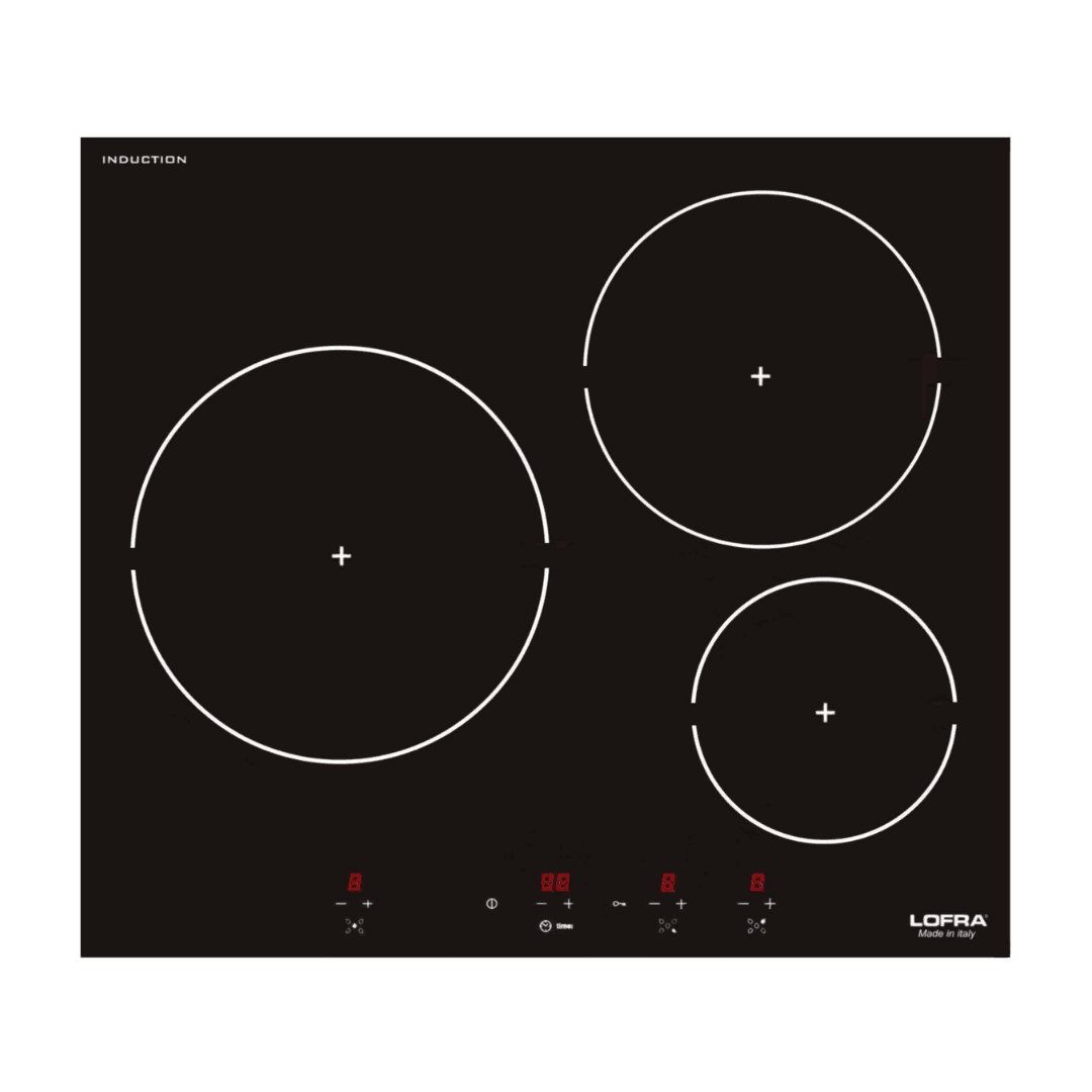 Professional Induction Glass Hob 60 cm - Luna (3 Zones) - Black Glass - Lofra Cookers