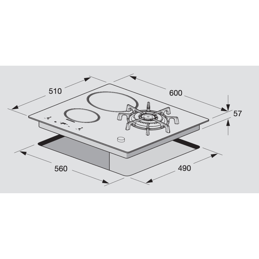 Professional Induction Glass Hob 60 cm - Luna Mixed Hob - Black Glass - Lofra Cookers