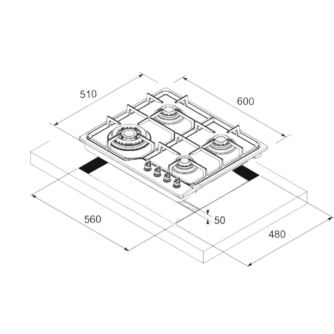 Professional Stainless Steel Hob 60 cm - Artes - Stainless Steel - Lofra Cookers