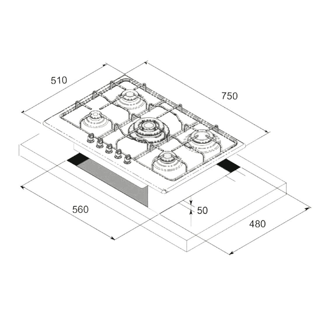 Professional Stainless Steel Hob 75 cm - Artes - Stainless Steel - Lofra Cookers