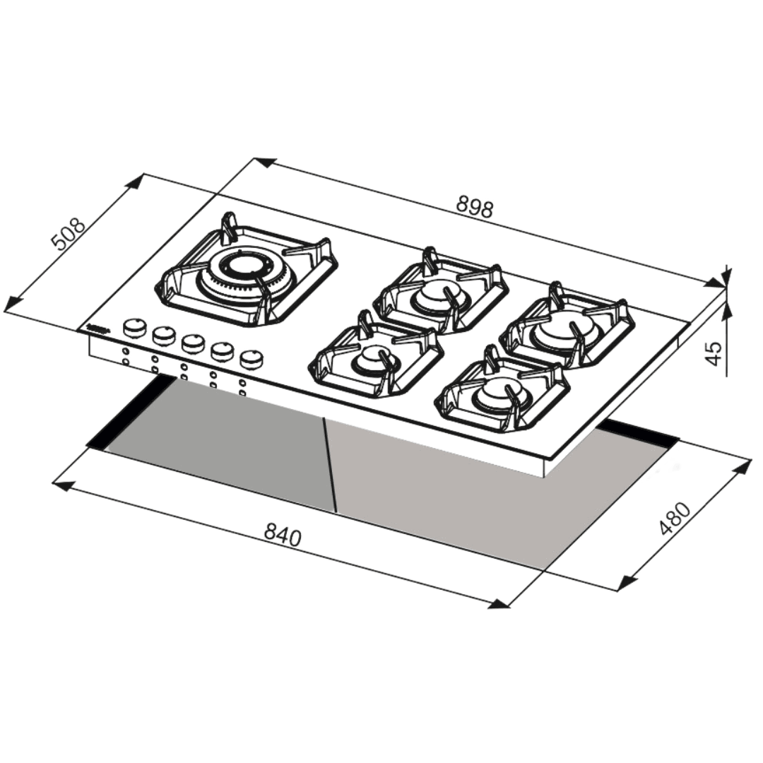 Professional Stainless Steel Hob 75 cm - Urano - Steel - Triple Ring (Left) - Lofra Cookers