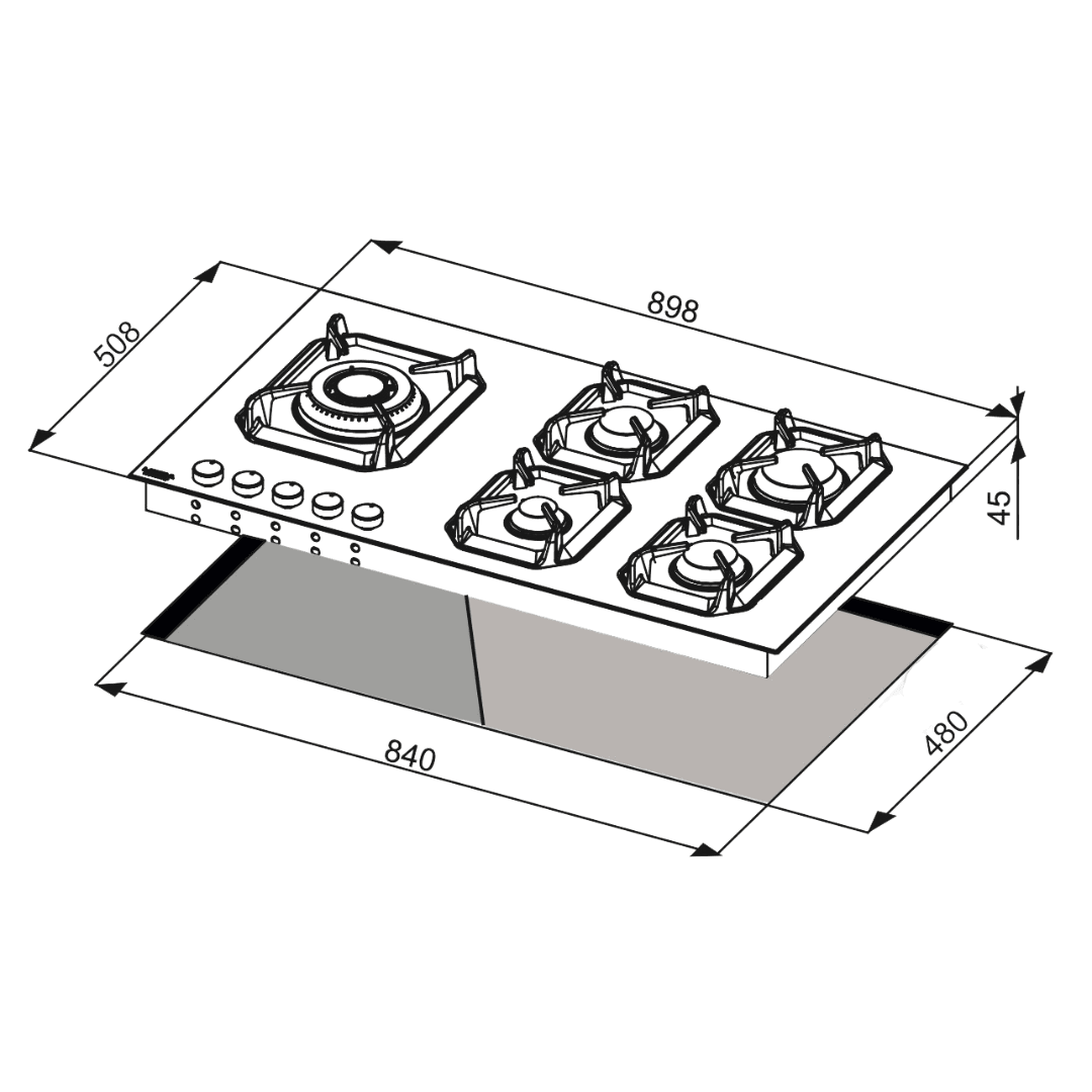 Professional Stainless Steel Hob 90 cm - Nettuno - Steel - Triple Crown Left - Lofra Cookers
