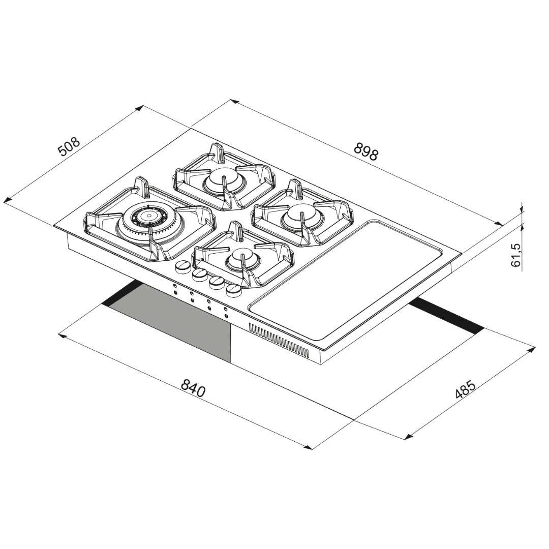 Professional Stainless Steel Mixed Hob 90 cm - Nettuno - Black Matte - Lofra Cookers