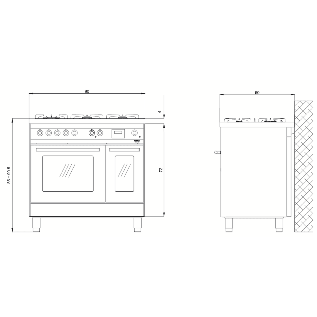 Venezia 90 cm Dual Fuel Range Cooker - Black Matte - Lofra Cookers