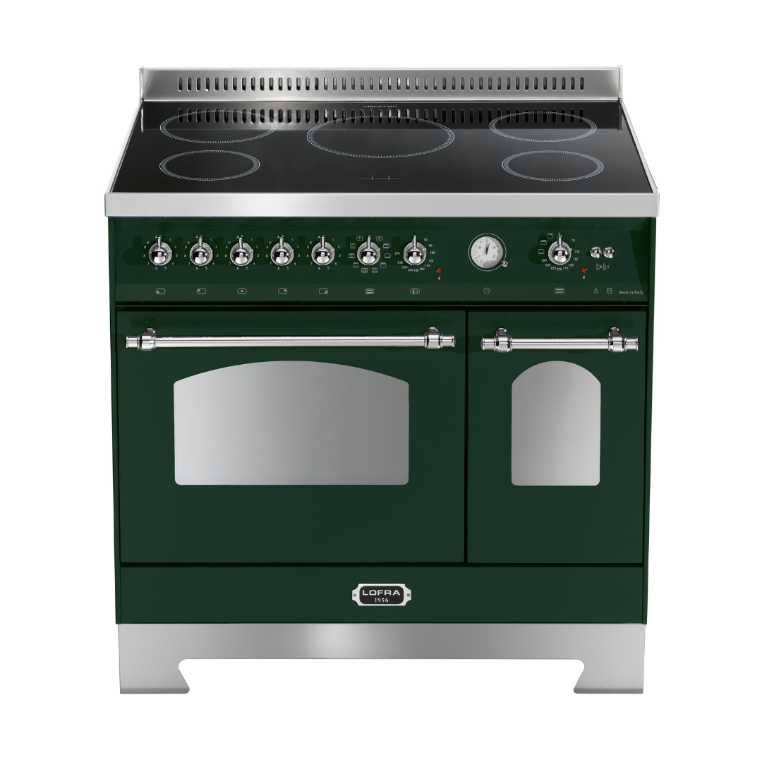 Dolcevita 90 cm Double Oven Electric Fuel Cooker - Green - Chrome Finish