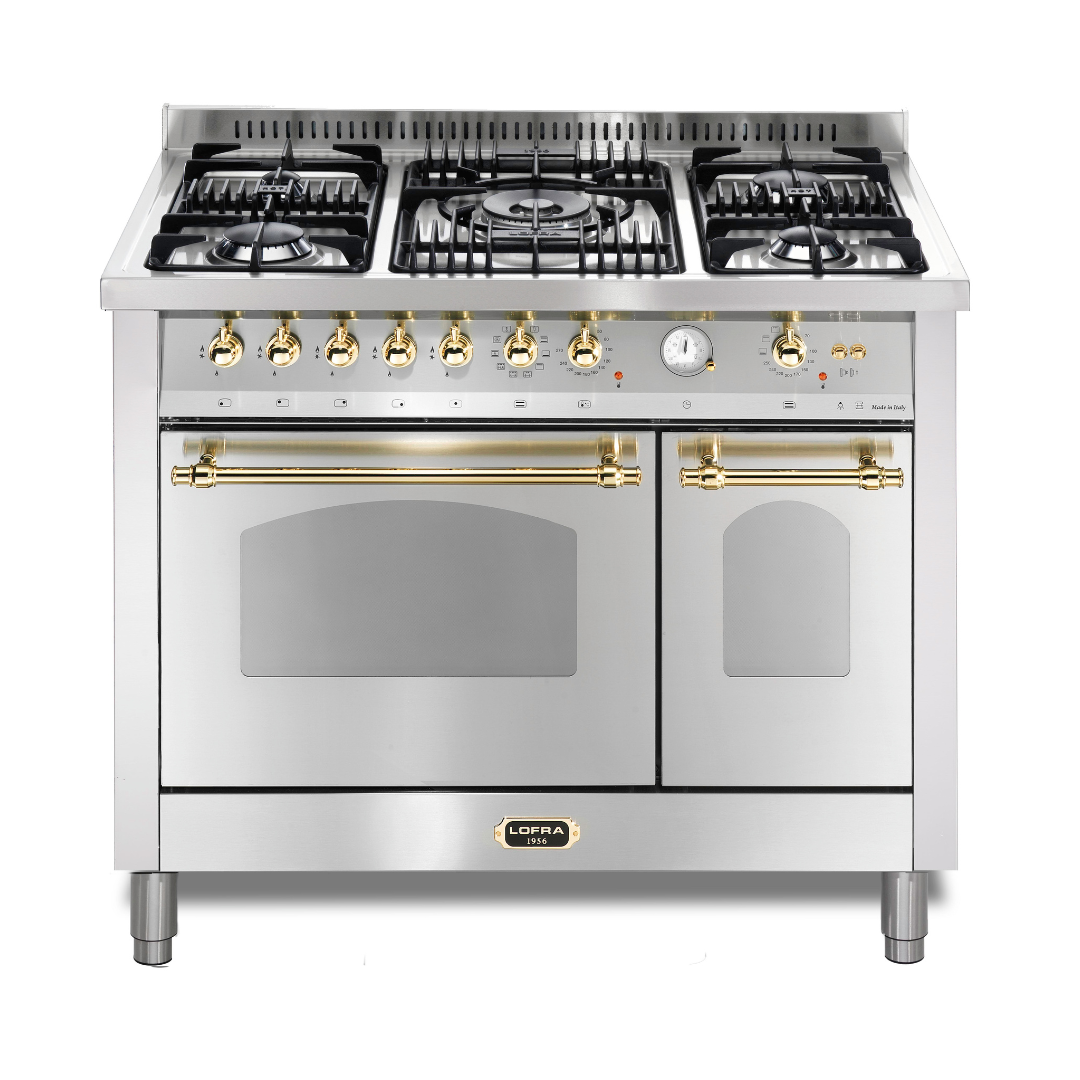 Dolcevita 100 cm Double Electric Oven Dual Fuel Range Cooker - Stainless Steel - Brass Finish