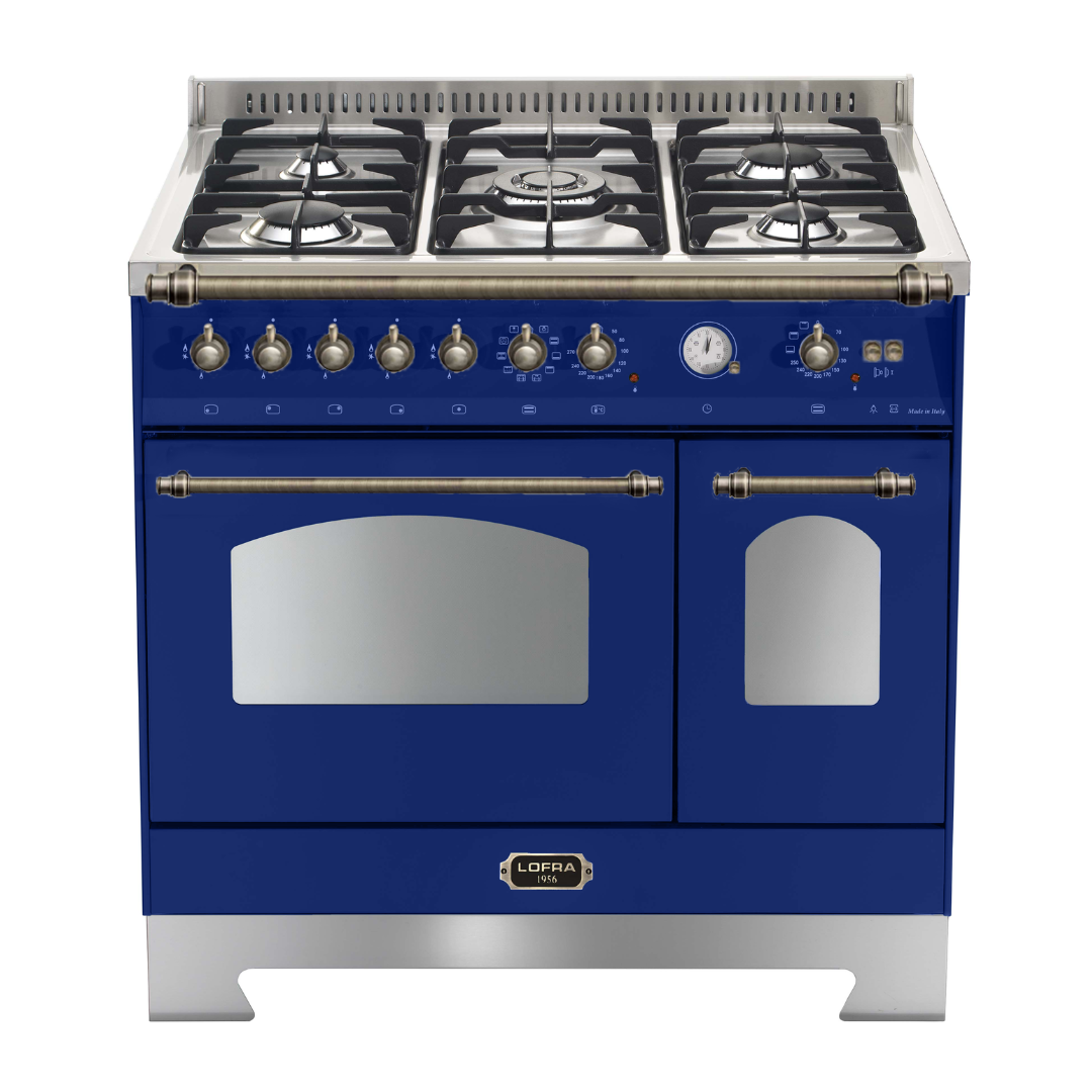Dolcevita 90 cm Double Electric Oven Dual Fuel Range Cooker - Blue - Bronze Finish