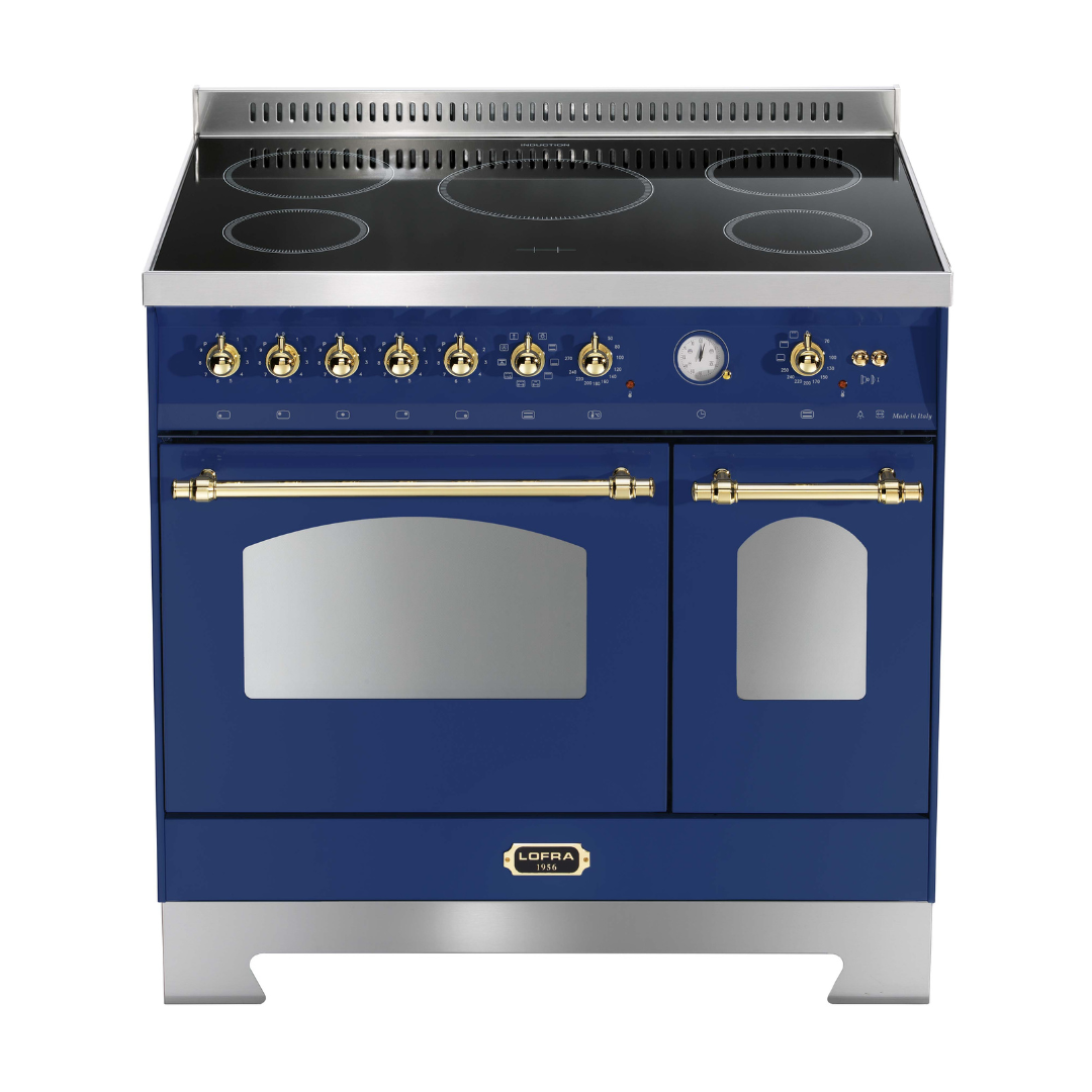 Dolcevita 90 cm Double Oven Electric Fuel Cooker - Blue - Brass Finish