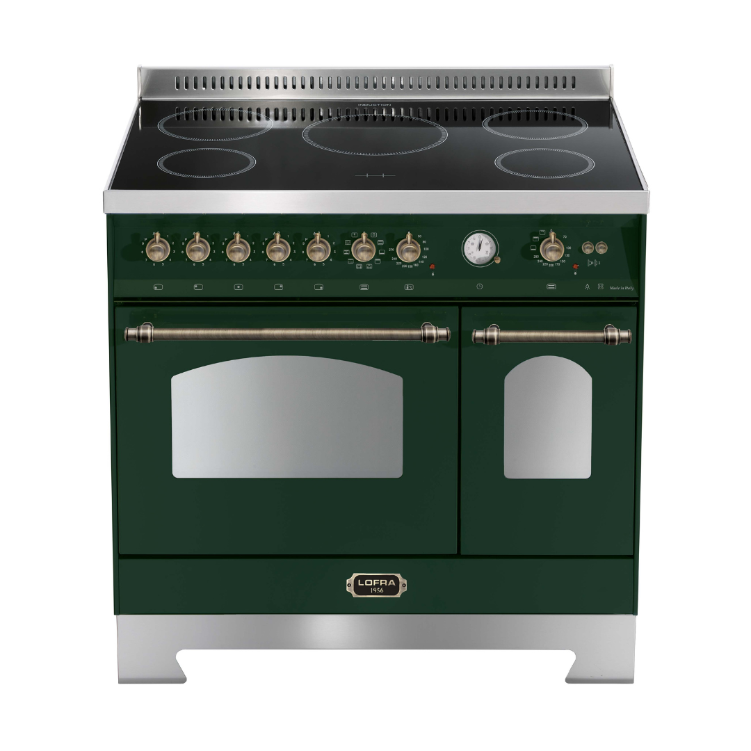 Dolcevita 90 cm Double Oven Electric Fuel Cooker - Green - Bronze Finish