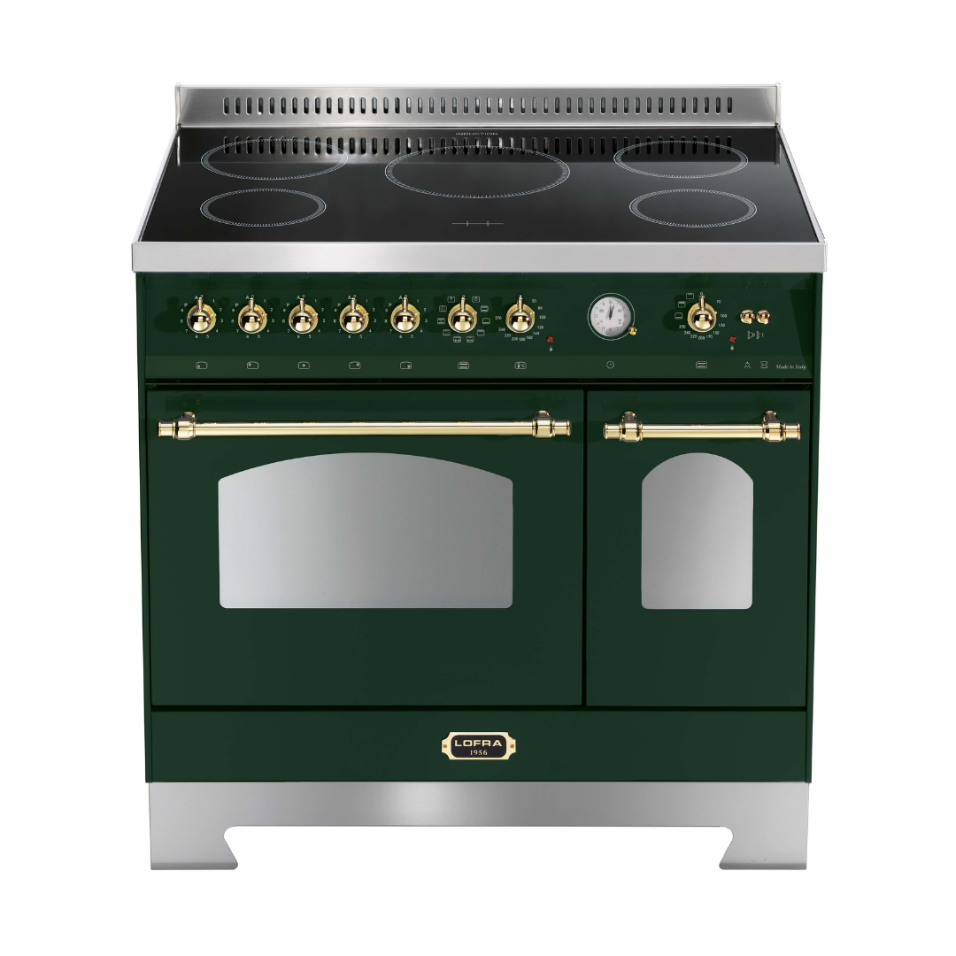 Dolcevita 90 cm Double Oven Electric Fuel Cooker - Green - Brass Finish