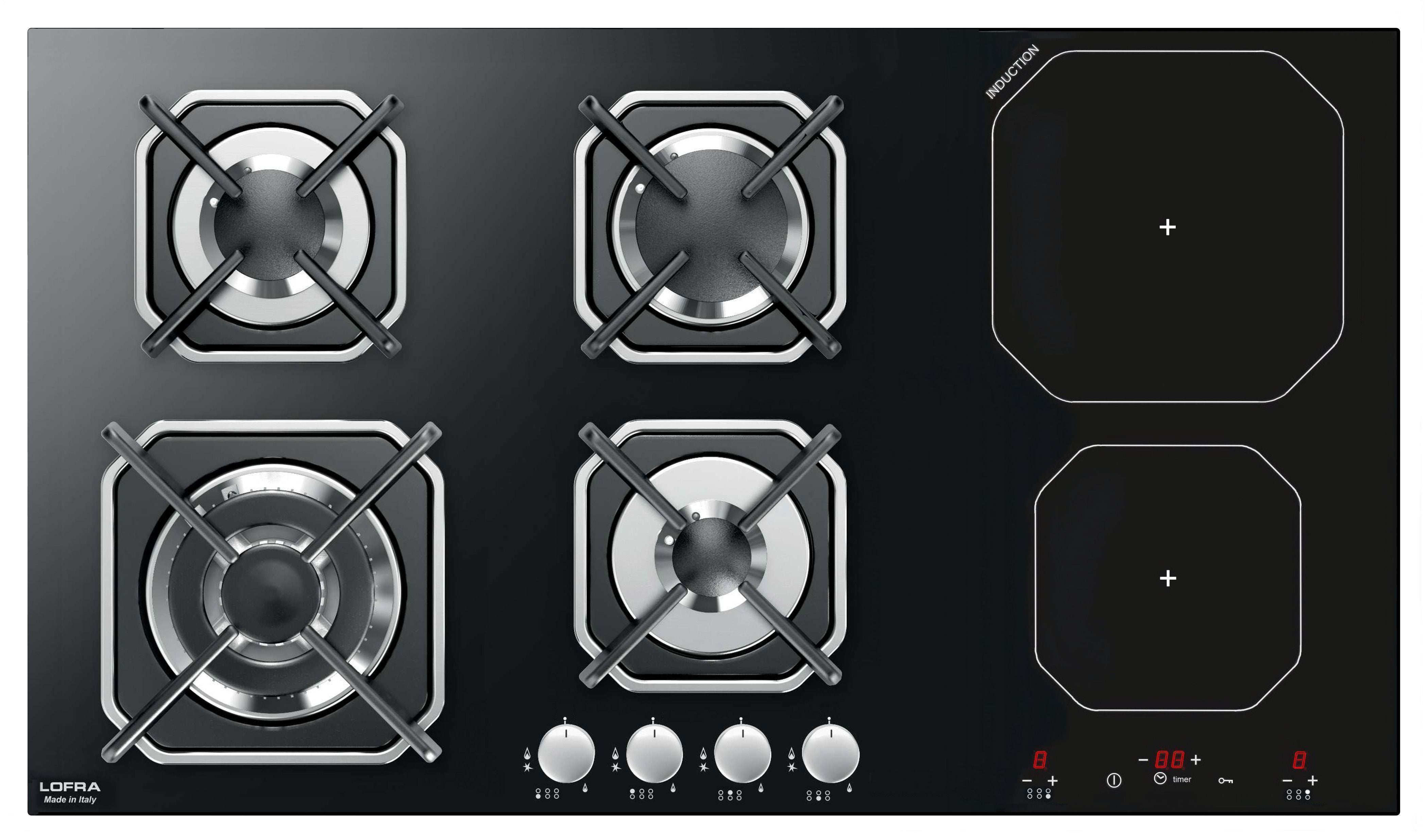Professional Mixed Hob 90 cm - Dione - Black Glass