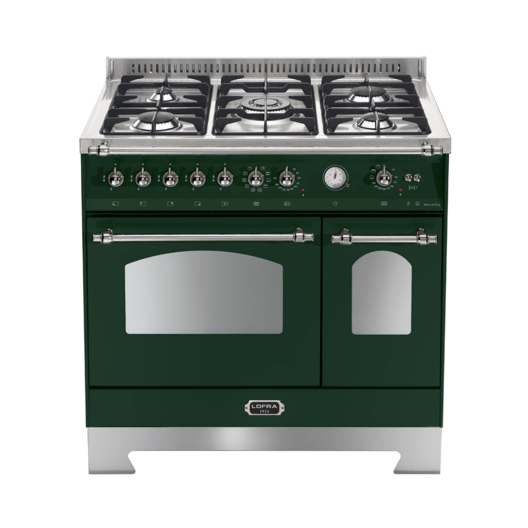 Dolcevita 90 cm Double Electric Oven Dual Fuel Range Cooker - Green - Chrome Finish