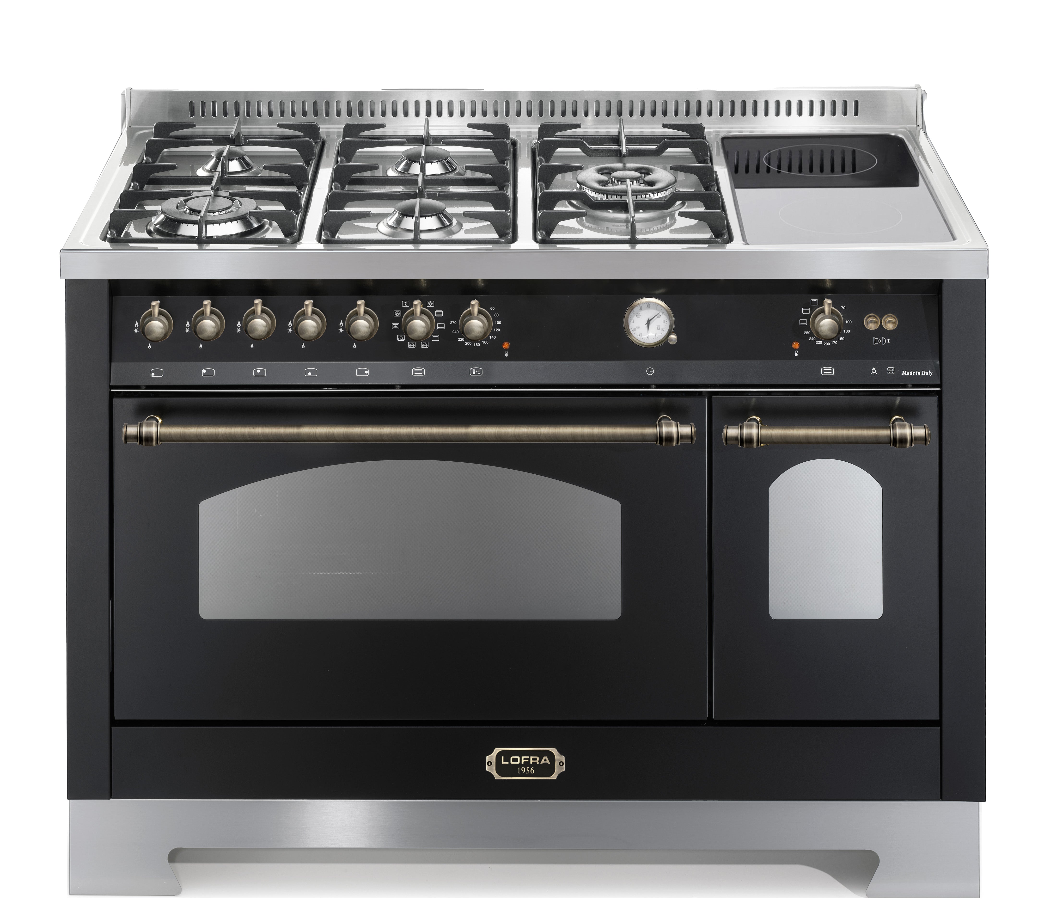 Dolcevita 120 cm Mixed Burners Double Electric Oven Dual Fuel Range Cooker - Black Matt - Brass Finish
