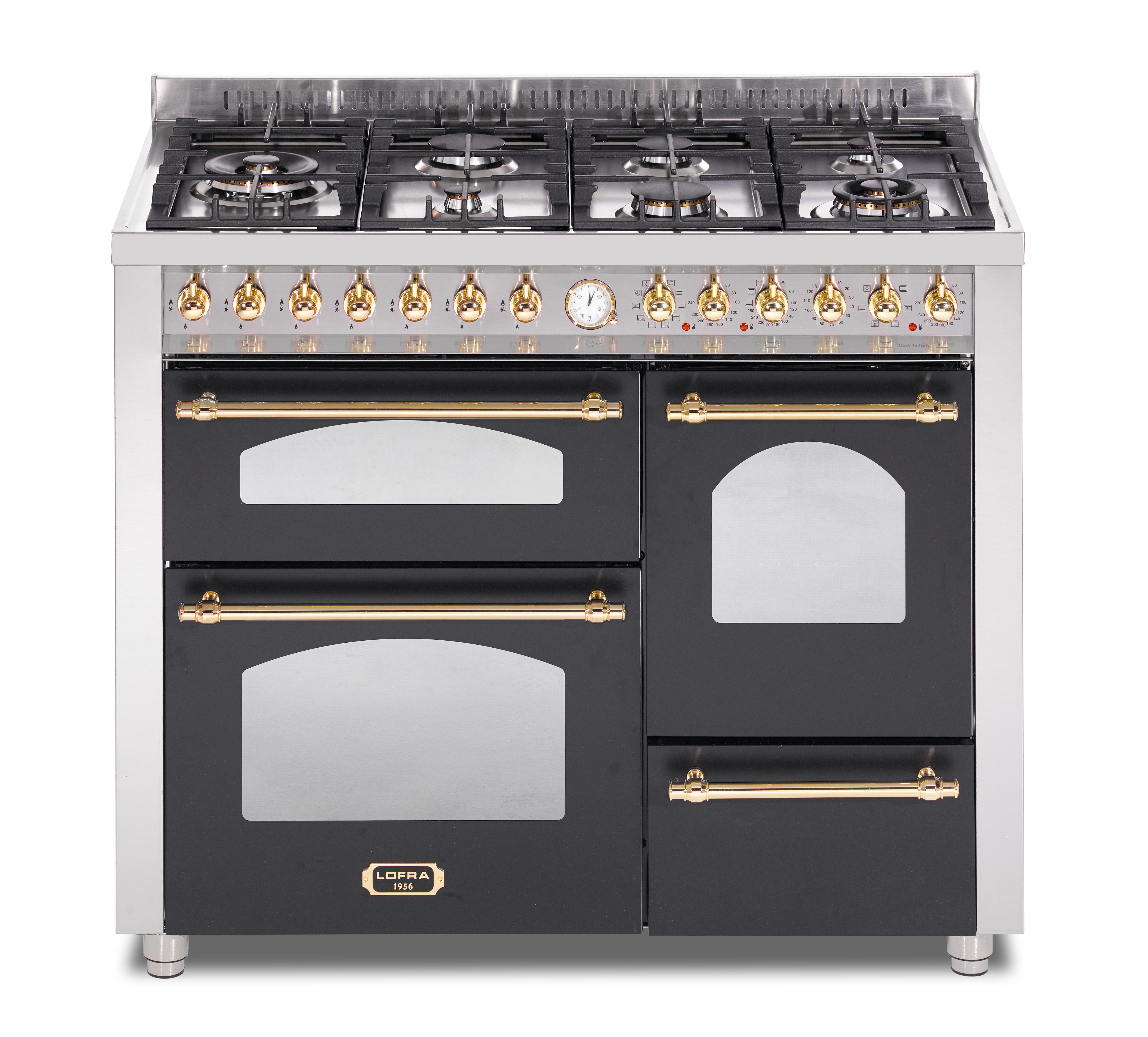 Refurbished - Dolcevita 110 cm Triple Electric Oven Dual Fuel Range Cooker - Black Matt - Brass - RE-30