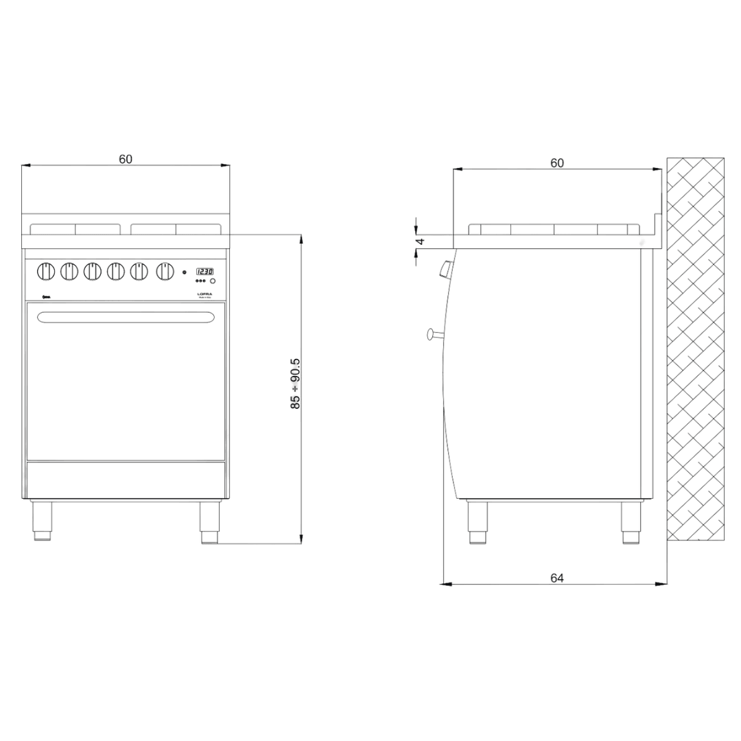 Curva 60 cm Dual Fuel Range Cooker - Stainless Steel - Lofra Cookers