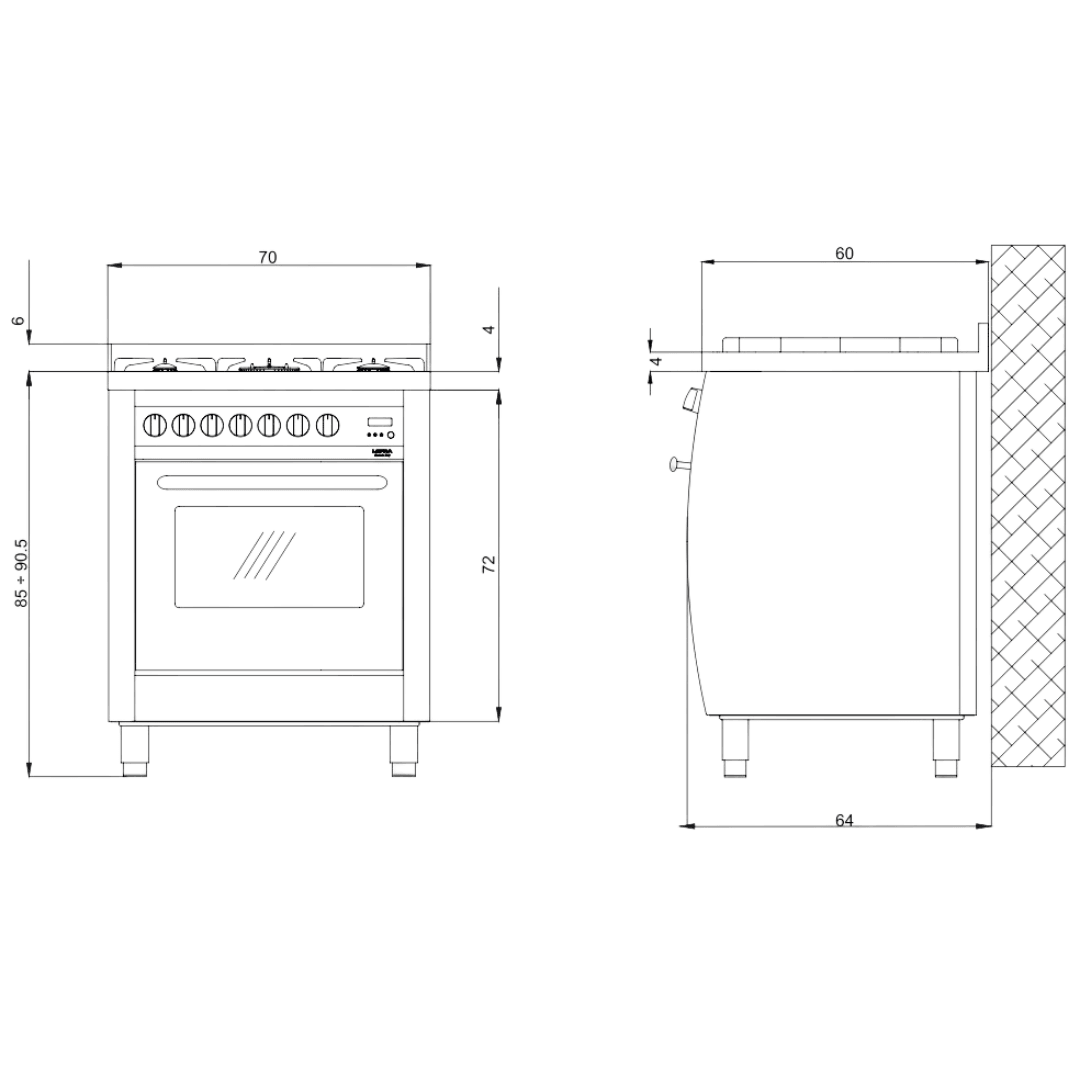 Curva 70 cm Dual Fuel Range Cooker - Stainless Steel - Lofra Cookers