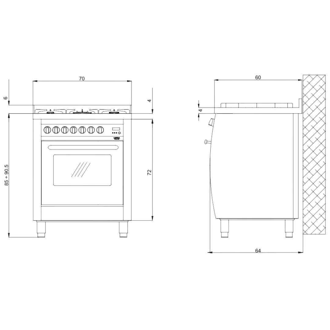 Curva 70 cm Gas Range Cooker - Stainless Steel - Lofra Cookers