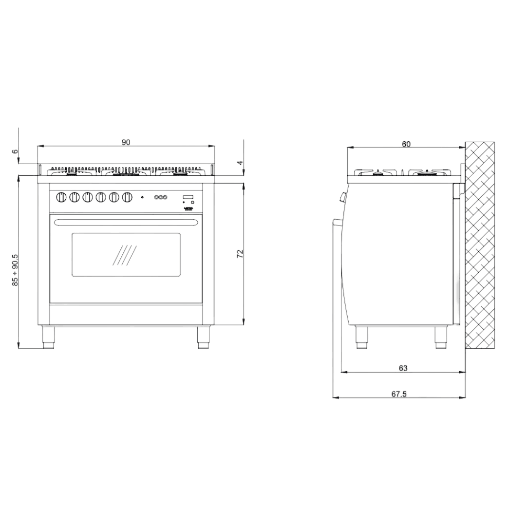 Curva 90 cm Gas Range Cooker - Stainless Steel - Lofra Cookers