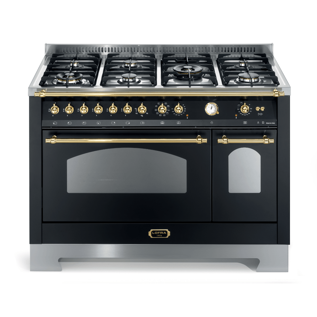 Dolcevita 120 cm Double Electric Oven Dual Fuel Range Cooker - Black Matte - Brass Finish - Lofra Cookers