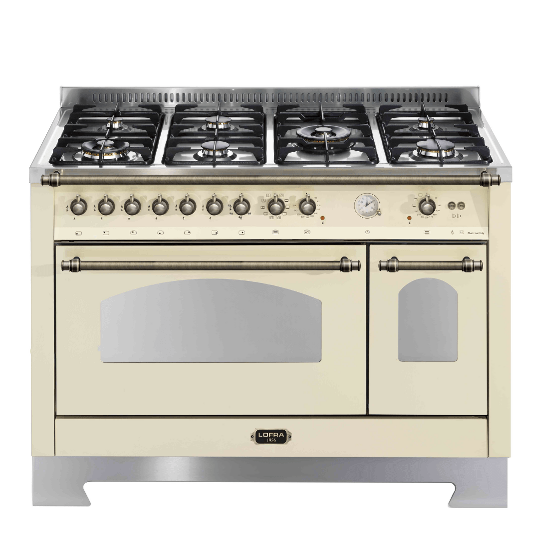 Dolcevita 120 cm Double Electric Oven Dual Fuel Range Cooker - Ivory White - Bronze Finish - Lofra Cookers