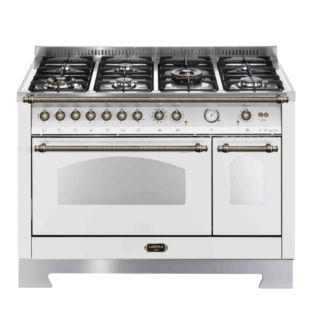 Dolcevita 120 cm Double Electric Oven Dual Fuel Range Cooker - Pearl White - Bronze Finish - Lofra Cookers