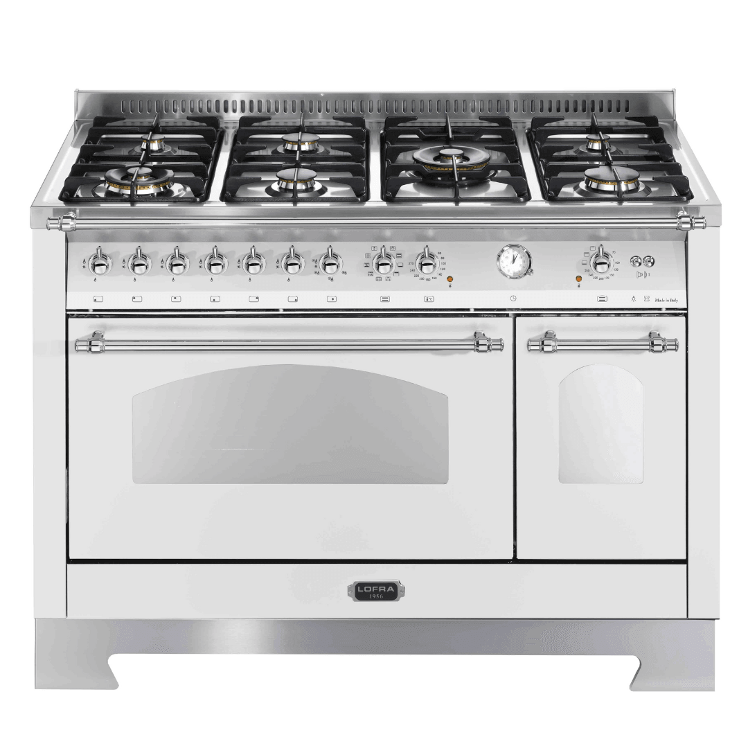 Dolcevita 120 cm Double Electric Oven Dual Fuel Range Cooker - Pearl White - Chrome Finish - Lofra Cookers