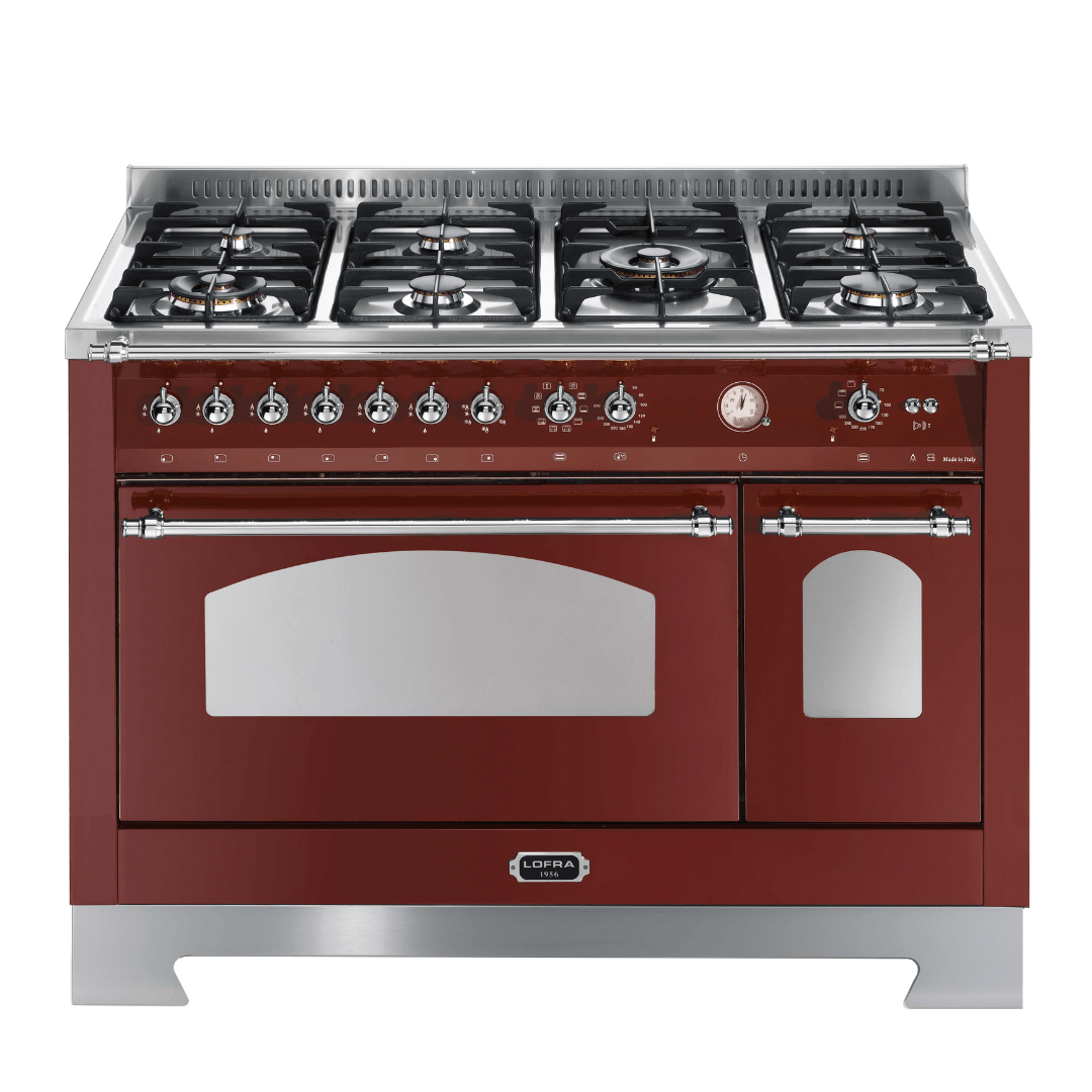 Dolcevita 120 cm Double Electric Oven Dual Fuel Range Cooker - Red Burgundy - Chrome Finish - Lofra Cookers